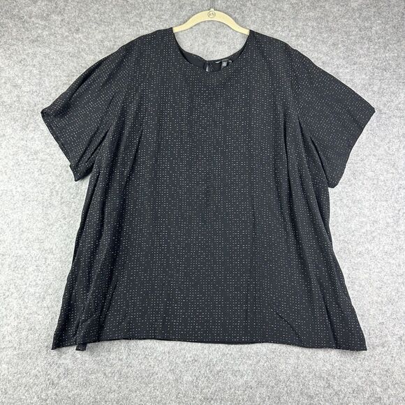 Eileen Fisher Tops - Eileen Fisher Top Womens 22W Black Morse Code Geometric Tencel Blend Blouse Slit